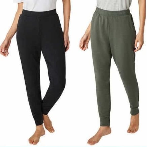 NWT Eddie Bauer Women's Fleece Lounge Jogger 2 Pack Clover/Black Size L $60 H370 - Picture 1 of 7